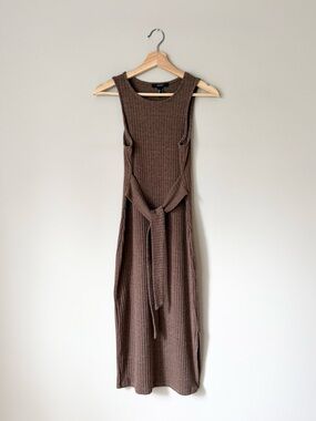 {Forever 21} Sleeveless Ribbed Knit Midi Dress with Self Tie Belt - Brown